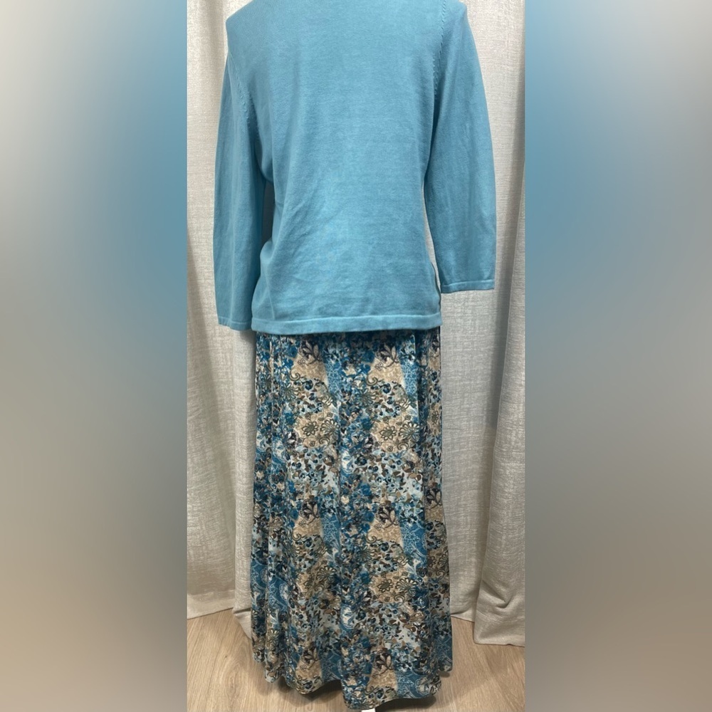 C&B Teal Cardigan & Floral Maxi Skirt Set Sz M/10 - Picture 7 of 11